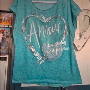 Boohoo Teal Amour Heart Tee